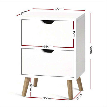 Bedside Table with 2 Drawers - BODEN White 1 x